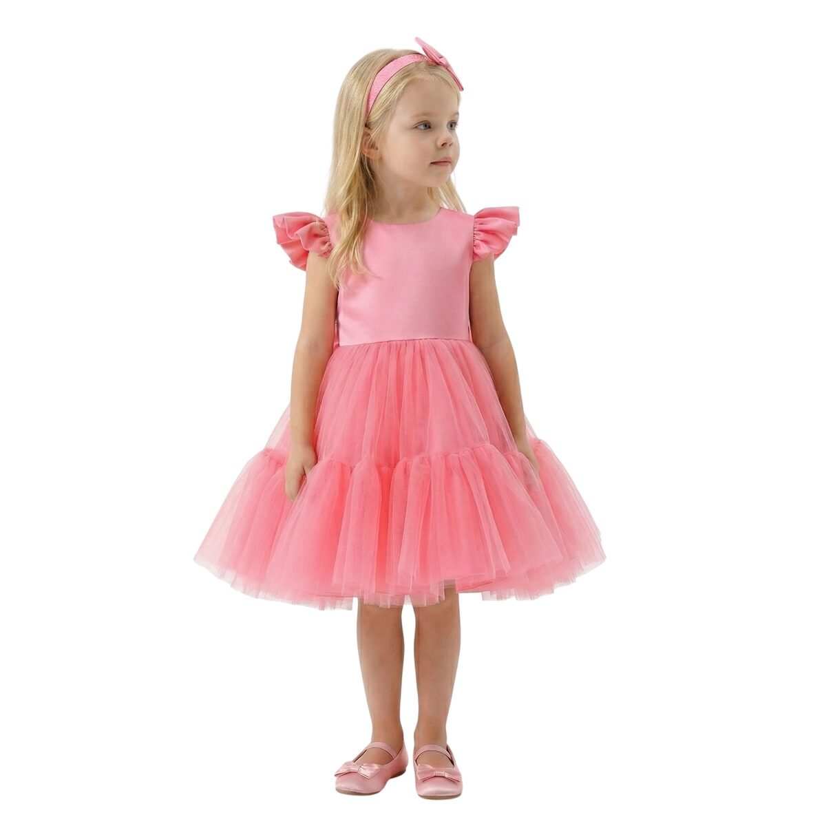 Front Ruffled Mesh Dress Pink – photo 3