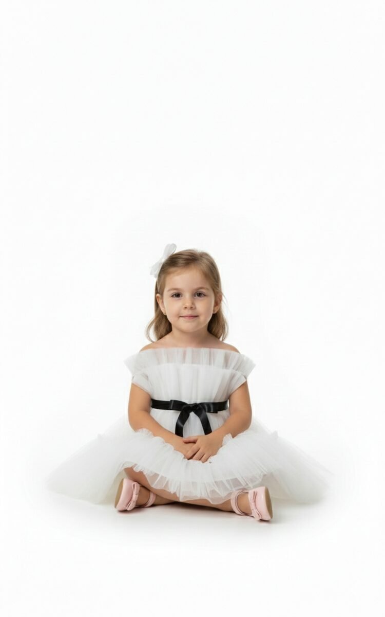 Toddler Girls Bow Front Ruffle Hem Mesh Gown Dress White black – photo 4