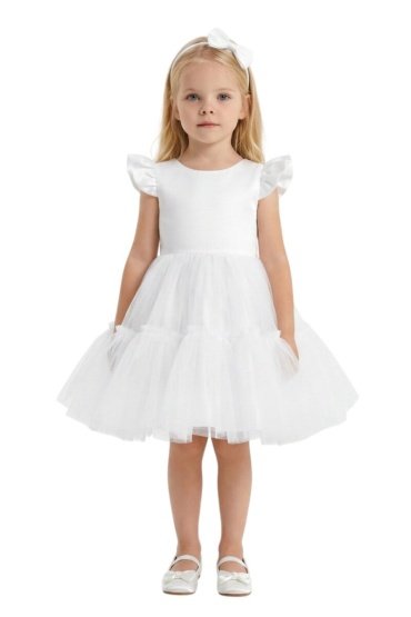 Front Ruffled Mesh Dress White