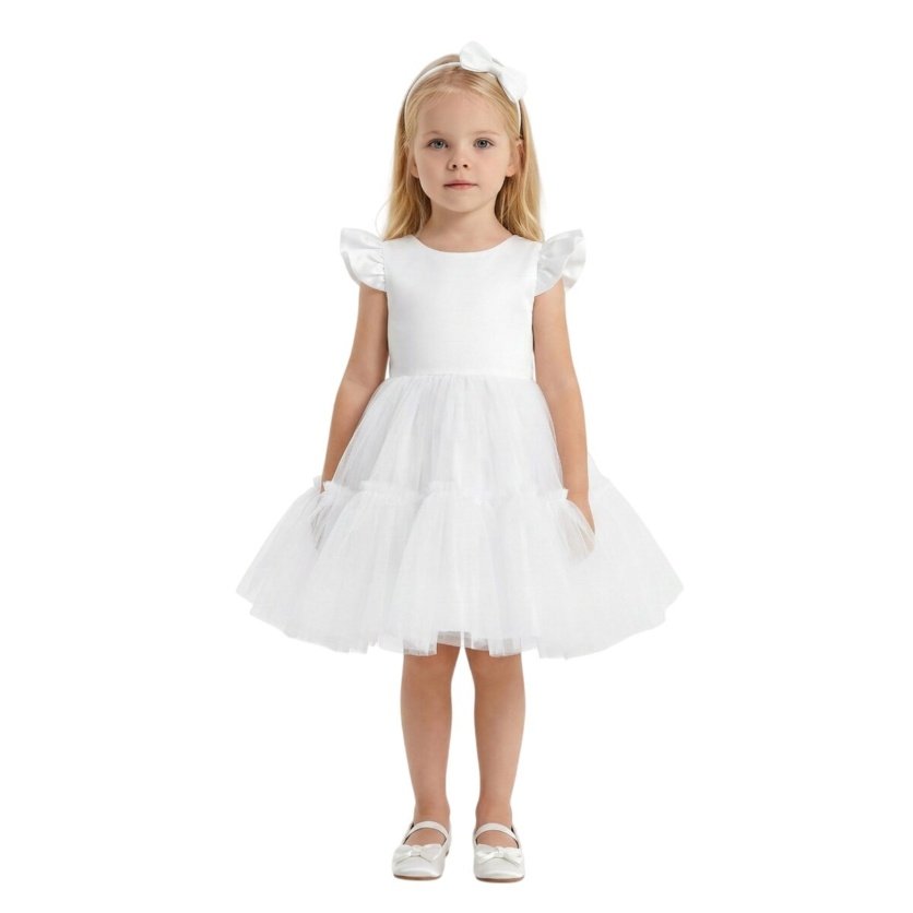Front Ruffled Mesh Dress White