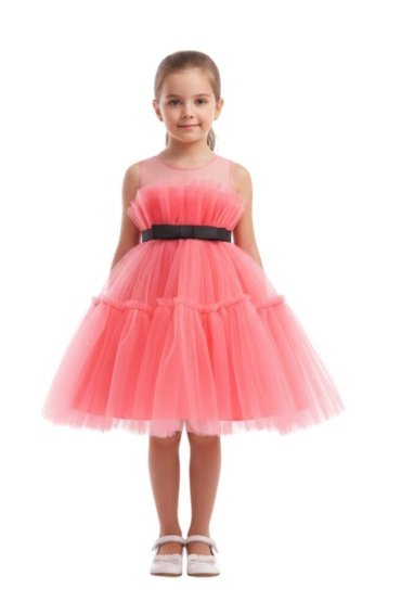 Kids Bow Front Ruffle Hem Mesh Gown Dress - Pink