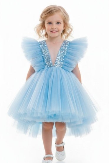 Dragonfly Dress with Sequins Sky Blue