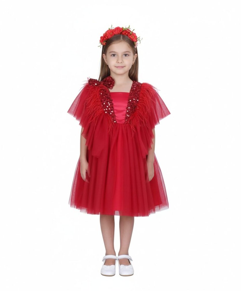 Dragonfly Dress with Sequins Red