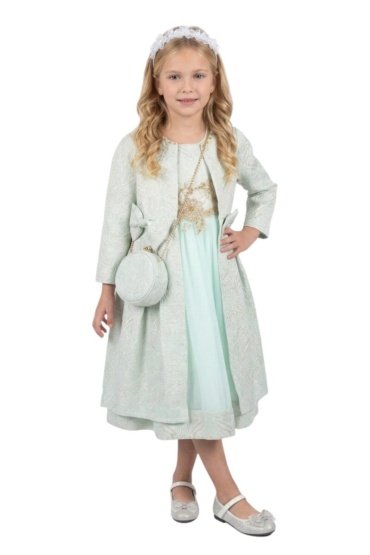 Jasmine Green Flowers Party Dress with Jacket and bag