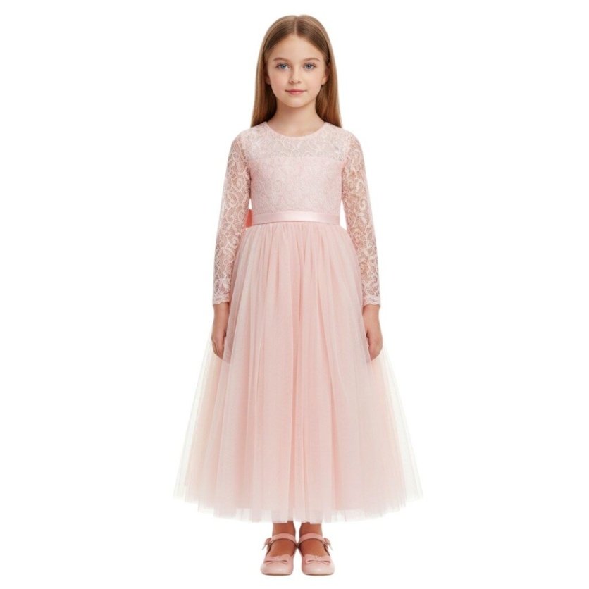 Lace Half Sleeve Shrimp Pink Dress