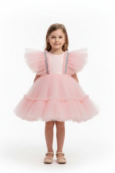 Lace Princess Dress with bow Shrimp Pink