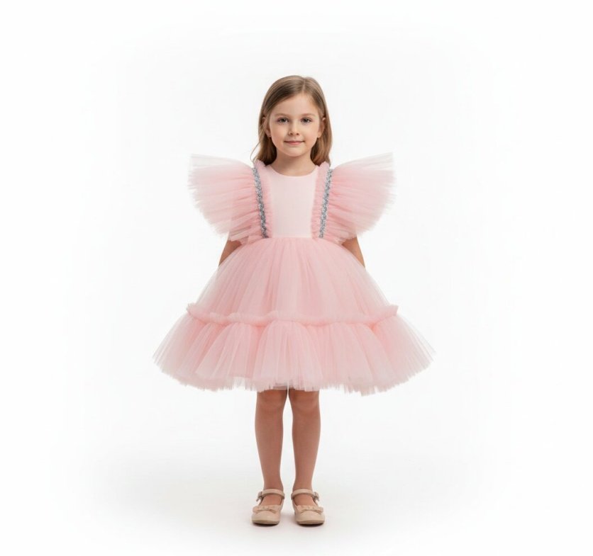 Lace Princess Dress with bow Shrimp Pink – Princess dress for girls – D'Daniela