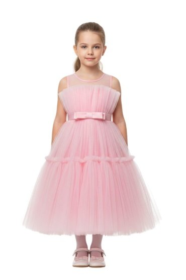 Toddler Girls Bow Front Ruffle Hem Mesh Gown Dress Light Pink