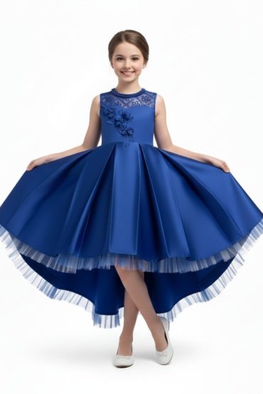 Long Tail Flower Girl Dress Blue