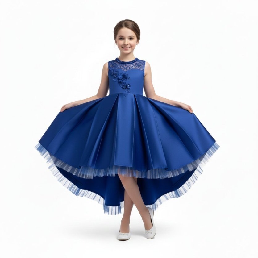 Long Tail Flower Girl Dress Blue