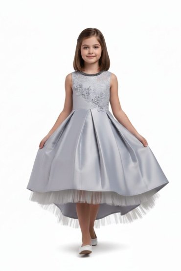 Long Tail Flower Girl Dress Grey