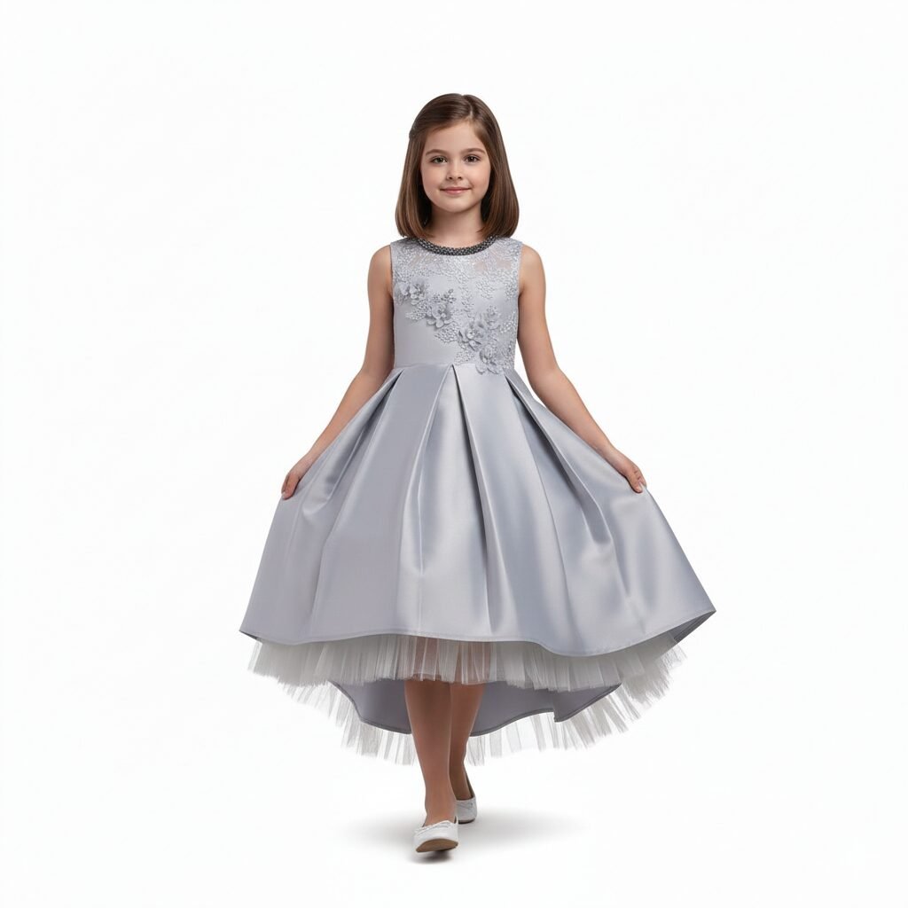 Long Tail Flower Girl Dress Grey