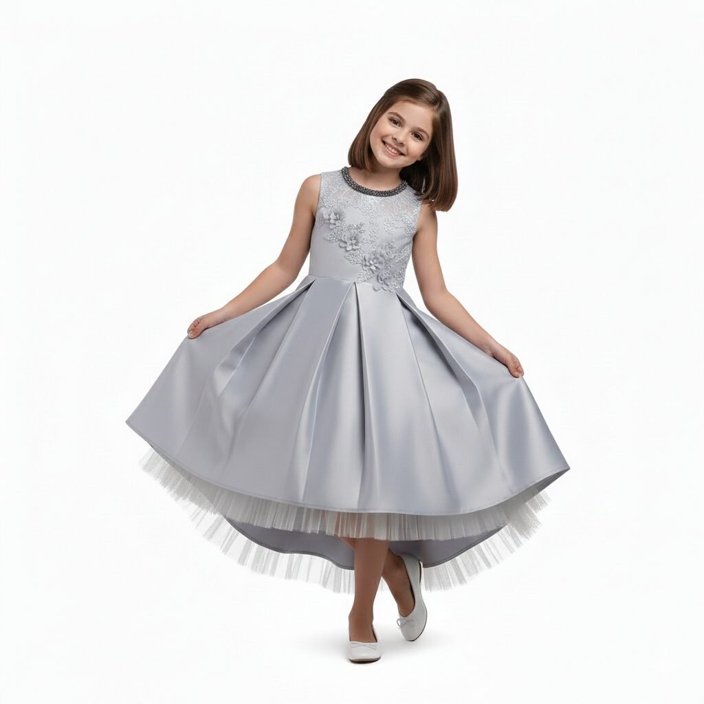 Long Tail Flower Girl Dress Grey – photo 3