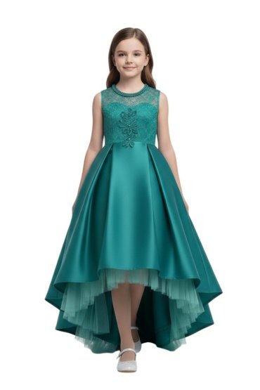 Long Tail Flower Girl Dress Green