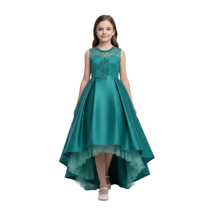 Long Tail Flower Girl Dress Green