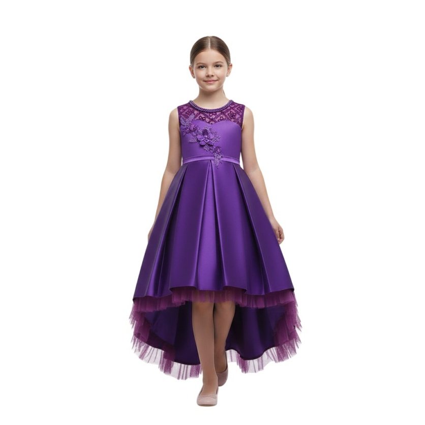 Long Tail Flower Girl Dress Purple