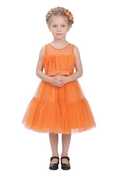 Toddler Girls Bow Front Ruffle Hem Mesh Gown Dress Light Orange TI