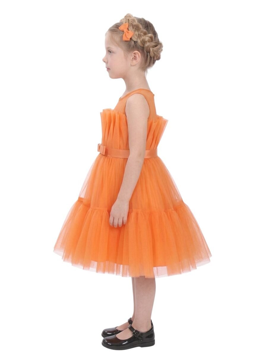 Toddler Girls Bow Front Ruffle Hem Mesh Gown Dress Light Orange TI – photo 2