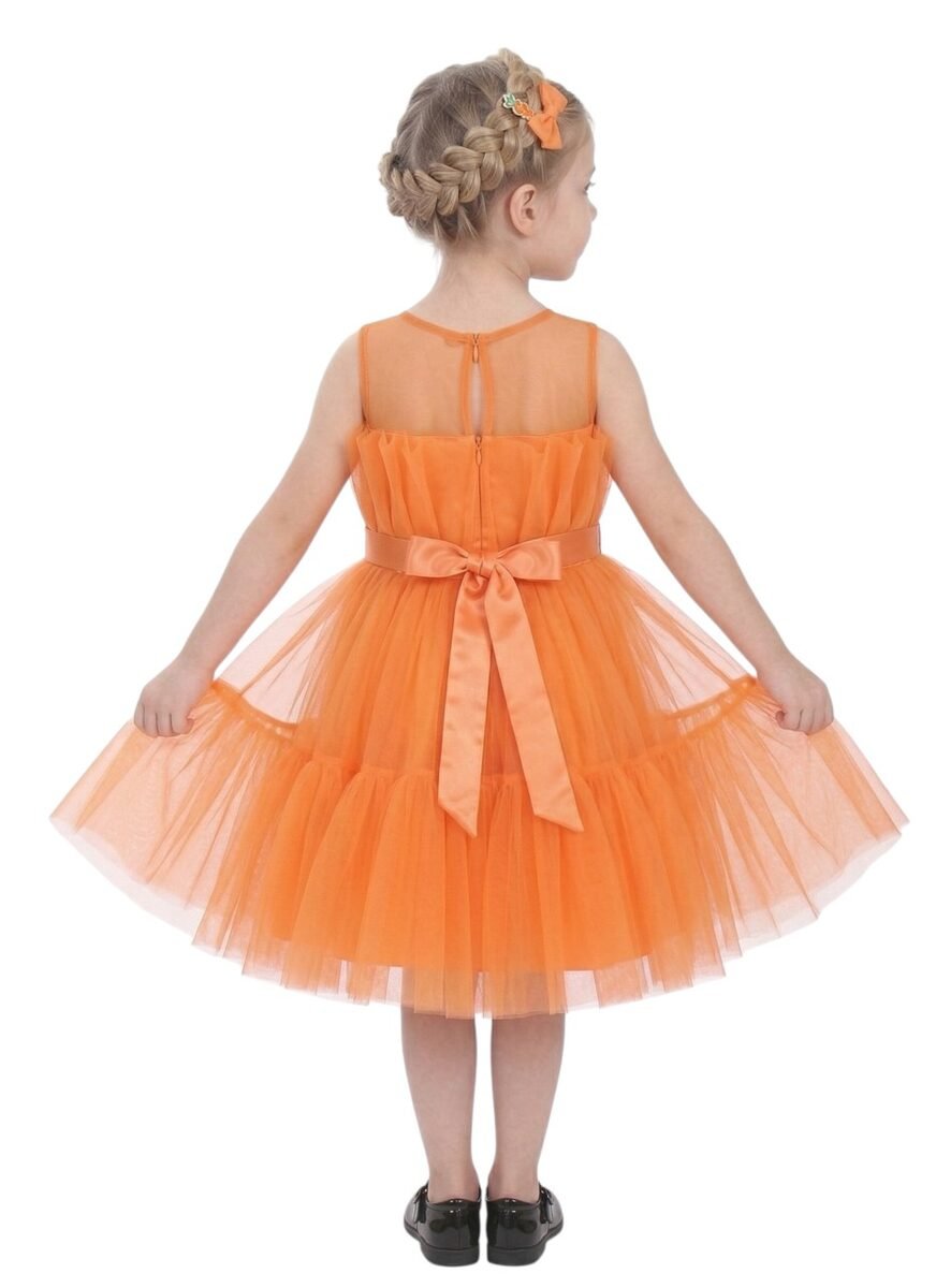 Toddler Girls Bow Front Ruffle Hem Mesh Gown Dress Light Orange TI – photo 3