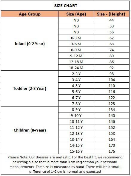 Purple Rose Party Dress – size chart