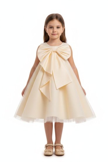 Big Bow Front Party Dress Cream