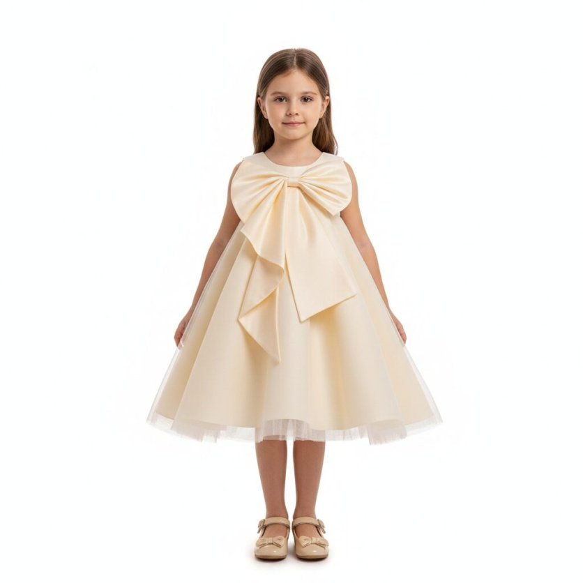Big Bow Front Party Dress Cream