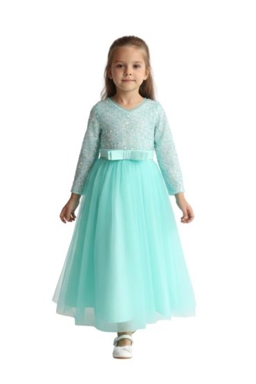 Sequins Long Sleeve Ball Gown Mint Green