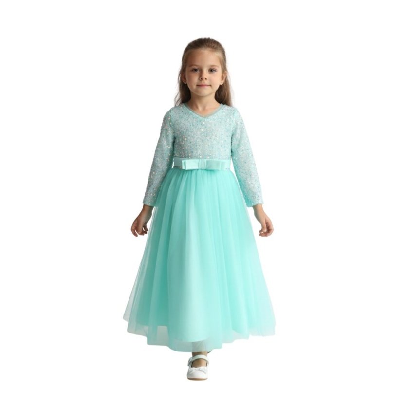 Sequins Long Sleeve Ball Gown Mint Green
