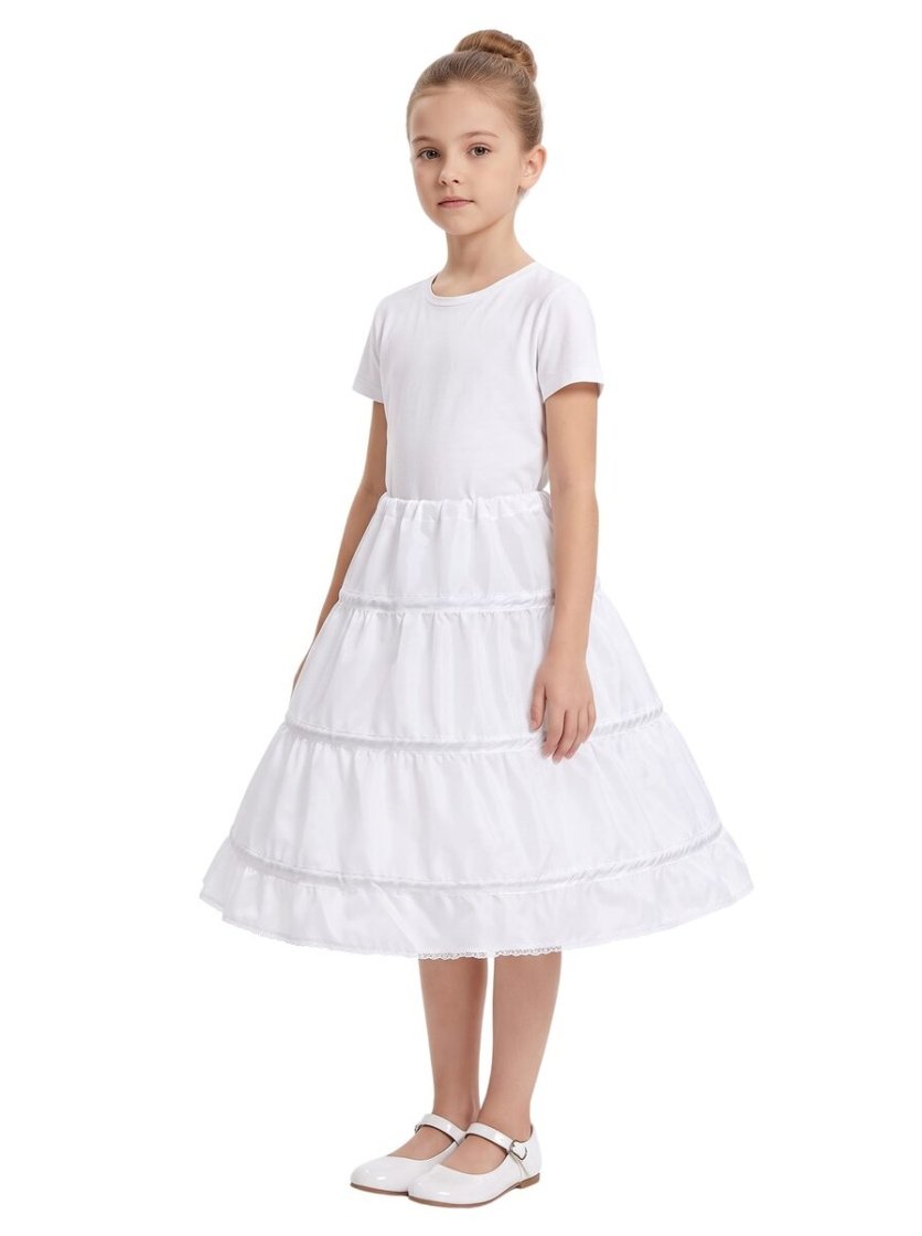 Kids White Underskirt Pageant Princess Puffy Petticoat Decorative Dress Crinoline Pannier Hoops Underskirt Slip for Children Girls – Princess skirt for girls – D'Daniela