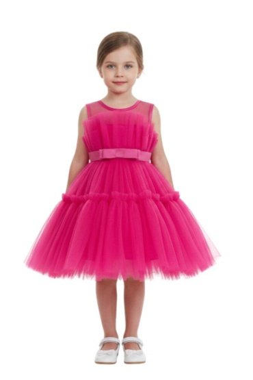 Toddler Girls Bow Front Ruffle Hem Mesh Gown Dress Hot Pink