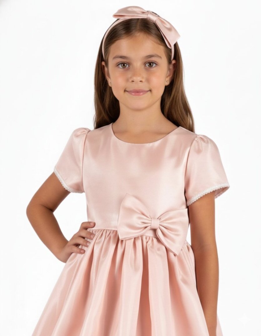 Charlotte Pink Dress Embroidery Lace with Headband