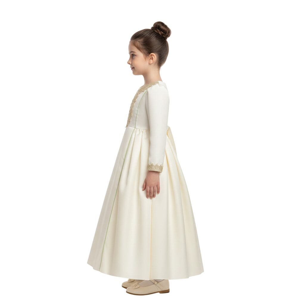 Zara Embroidered Cream Jalabiya Abaya with Tie-Up Belt and Sleeves -for Girl – photo 2