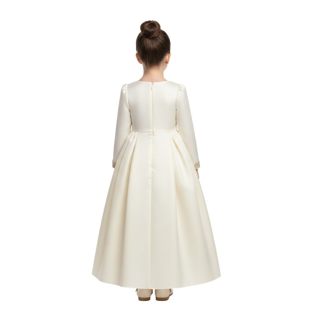 Zara Embroidered Cream Jalabiya Abaya with Tie-Up Belt and Sleeves -for Girl – photo 3