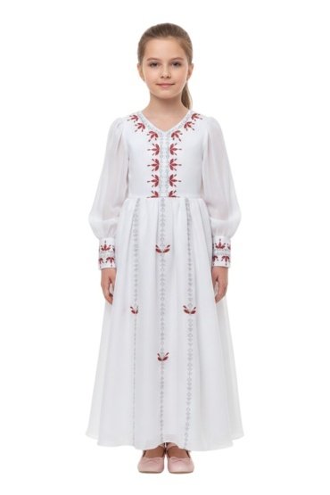 Mariam Embroidered White Jalabiya Abaya with Tie-Up Belt and Sleeves -for Girl