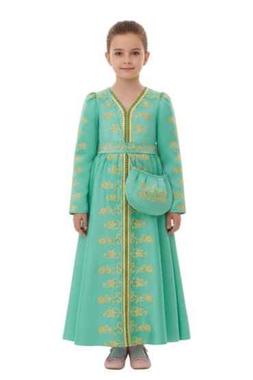 Liya Embroidered Tiffany Jalabiya Abaya with Tie-Up Belt and Sleeves -for Girl