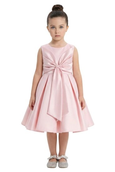 Fluffy Party Dress with the Bowl in front for Girls Light Pink Colour