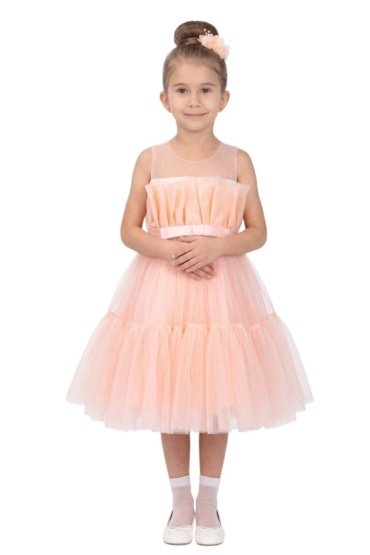 D- Daniela - Toddler Girls Bow Front Ruffle Hem Mesh Gown Dress Light Pink TI