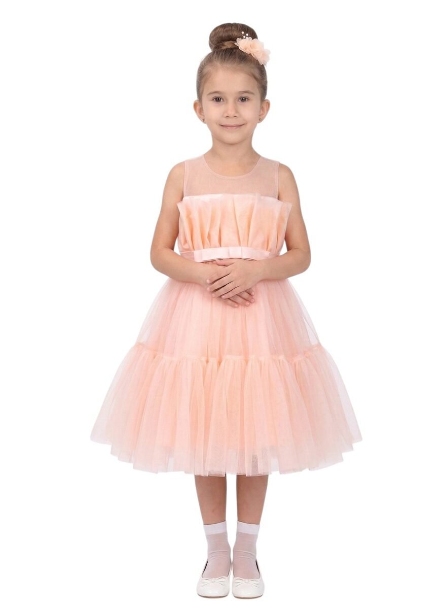 D- Daniela - Toddler Girls Bow Front Ruffle Hem Mesh Gown Dress Light Pink TI