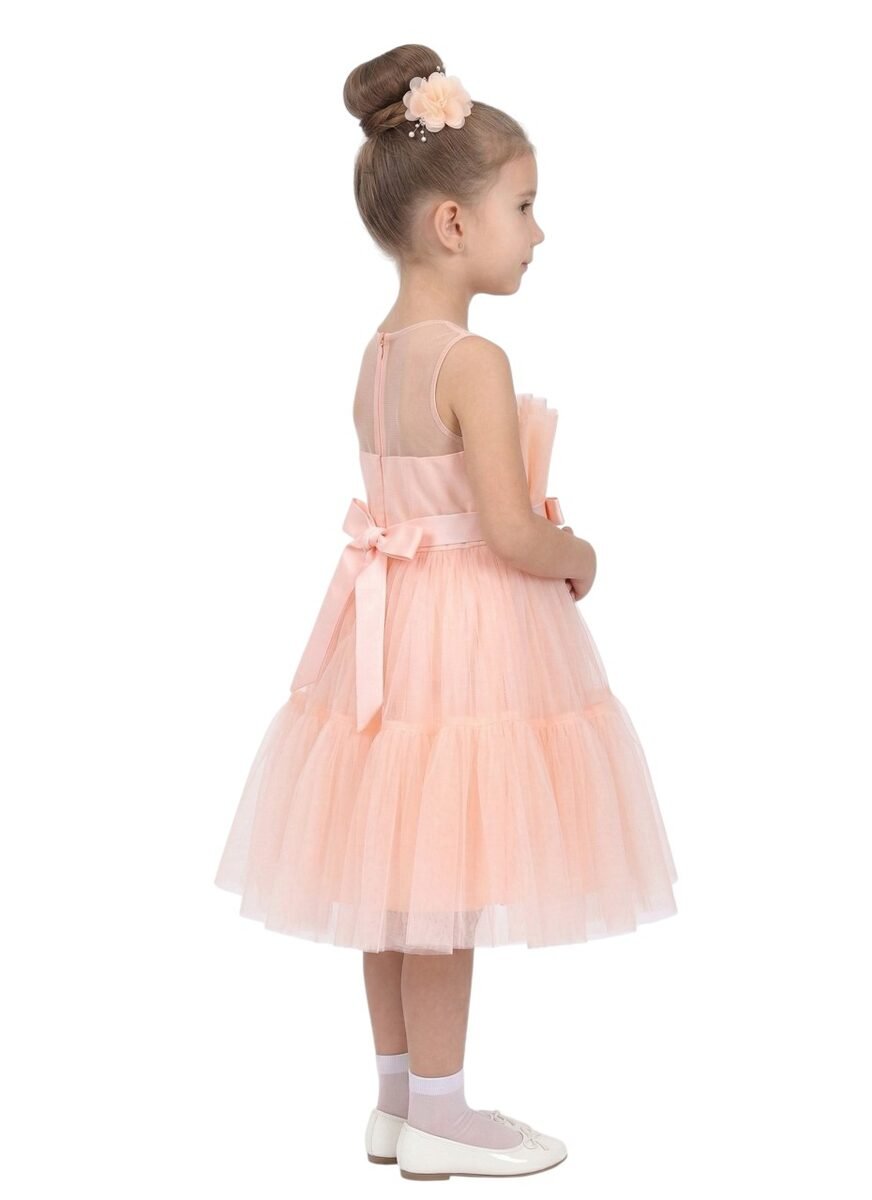 D- Daniela - Toddler Girls Bow Front Ruffle Hem Mesh Gown Dress Light Pink TI – photo 2