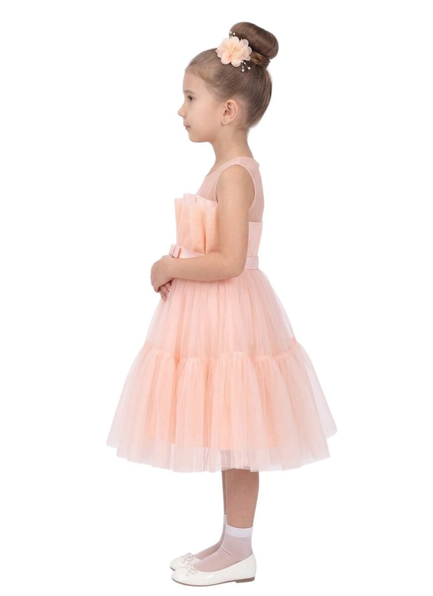 D- Daniela - Toddler Girls Bow Front Ruffle Hem Mesh Gown Dress Light Pink TI – photo 3