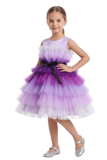 D' Daniela -Toddler Girls Bow Front Ruffle Hem Mesh Gown Dress Purple Shaded