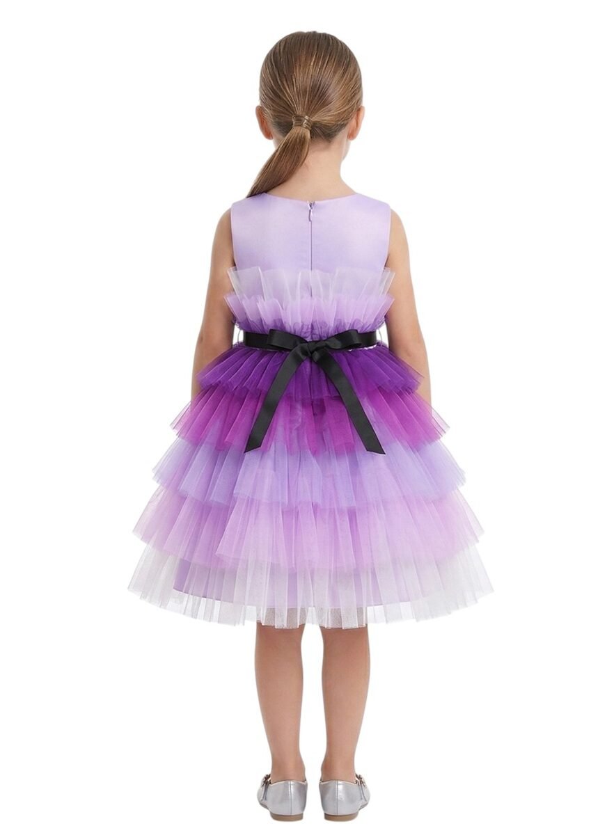 D' Daniela -Toddler Girls Bow Front Ruffle Hem Mesh Gown Dress Purple Shaded – photo 3