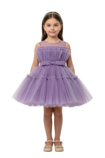 Toddler Girls Bow Front Ruffle Hem Mesh Gown Dress Purple TI