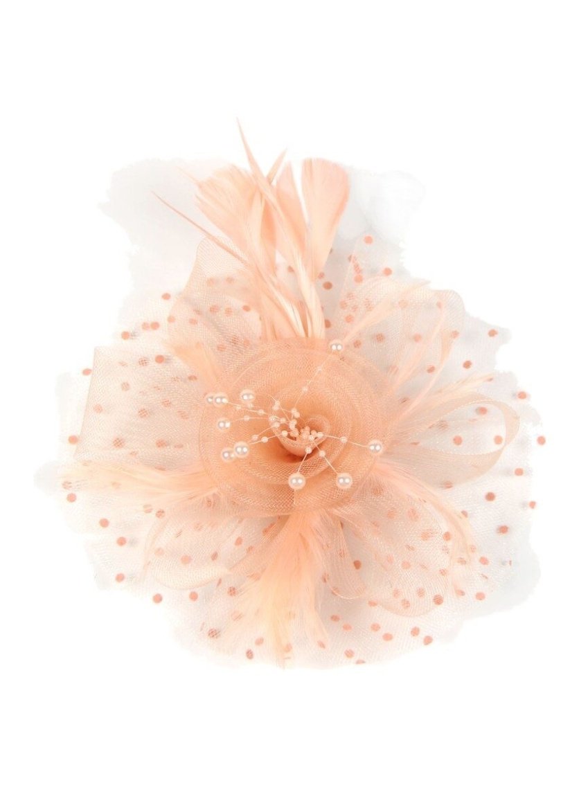 D'Daniela Monalisa Fascinator Tea Party Hat - Headband & Clip - Peach