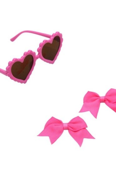 Yasmin Heart Shaped Glasses and Bow Barrette Clip Set For Babies and Girls - Hot Pink