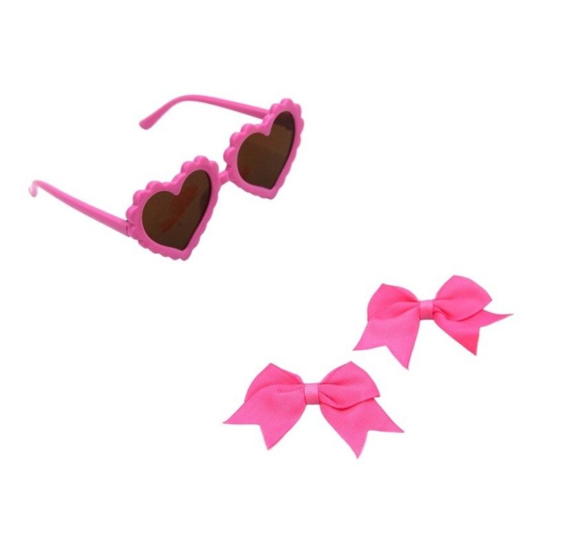 Yasmin Heart Shaped Glasses and Bow Barrette Clip Set For Babies and Girls - Hot Pink