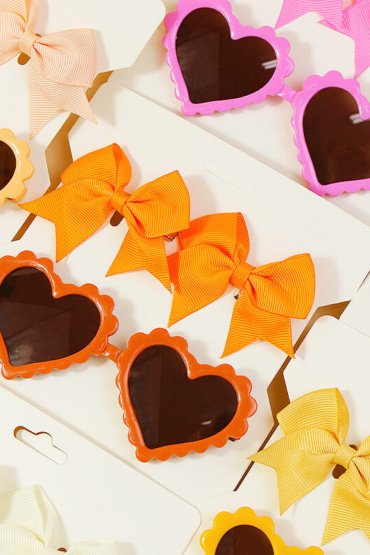 Yasmin Heart Shaped Glasses and Bow Barrette Clip Set For Babies and Girls - Cream