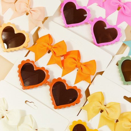 Yasmin Heart Shaped Glasses and Bow Barrette Clip Set For Babies and Girls - Cream