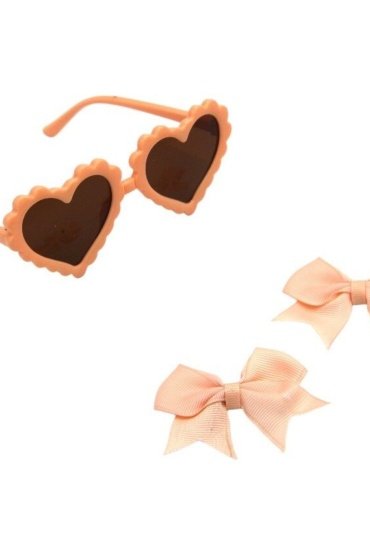 Yasmin Heart Shaped Glasses and Bow Barrette Clip Set For Babies and Girls - Peach