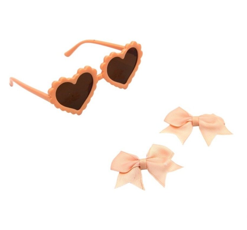 Yasmin Heart Shaped Glasses and Bow Barrette Clip Set For Babies and Girls - Peach